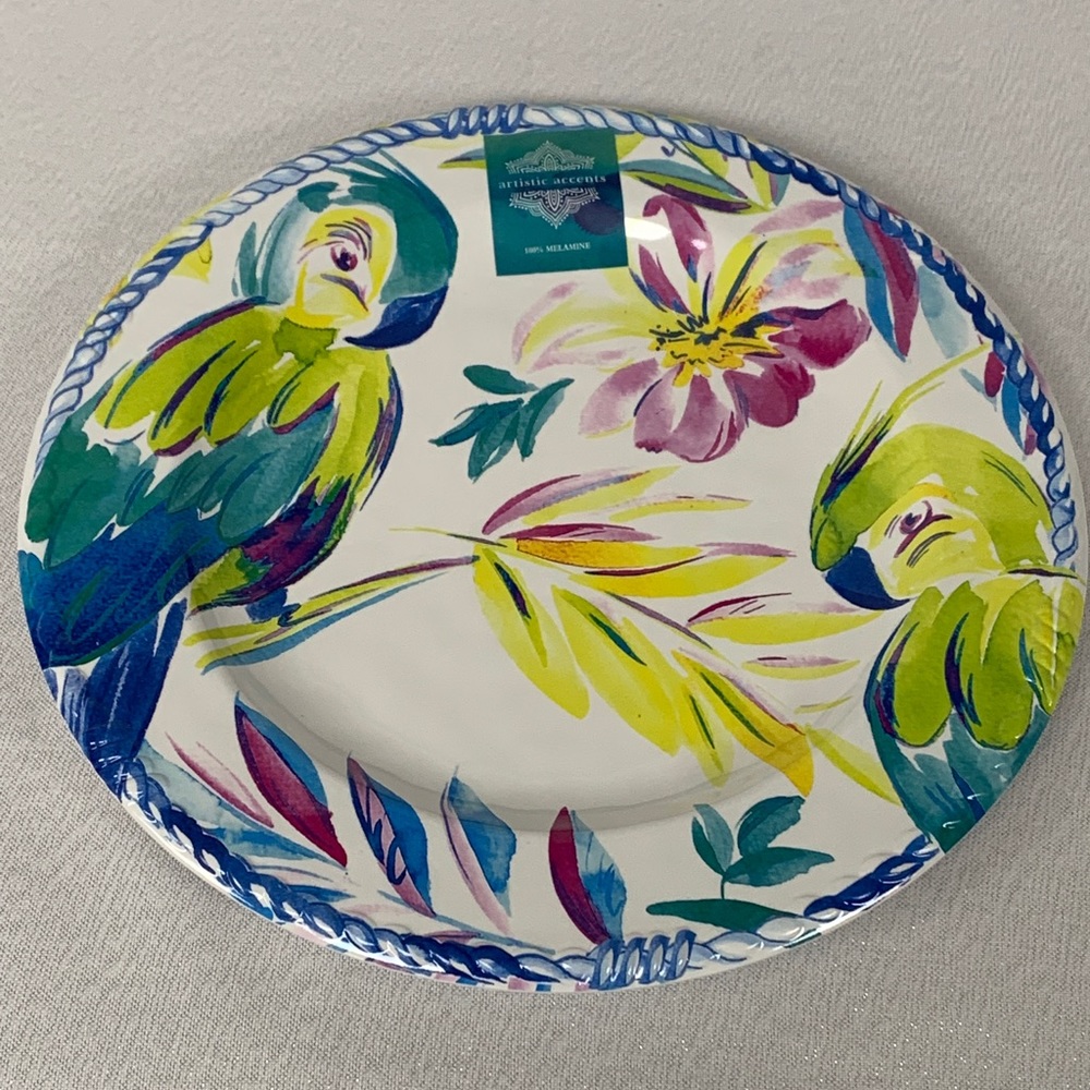 Artistic Accents Parrot Melamine Dinner Plates S/2